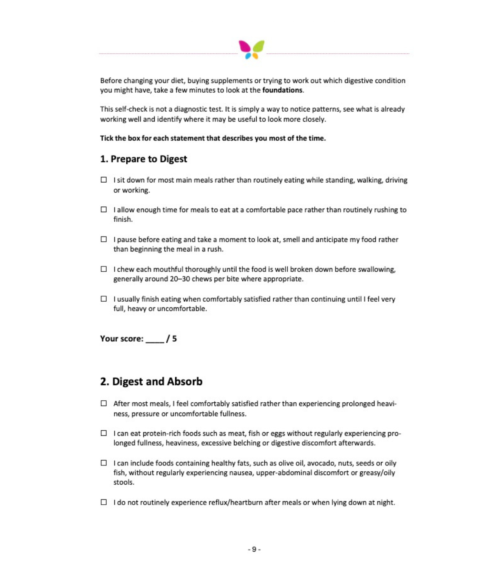 A page from the Digestive Foundations Self-Check